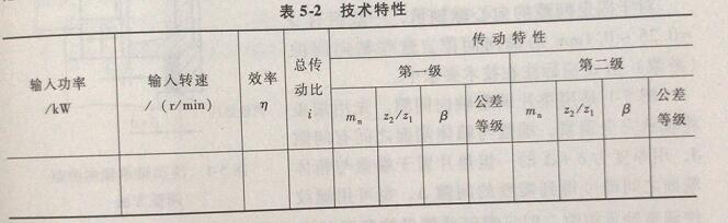  兩級(jí)圓柱斜齒輪減速器技術(shù)特性示范見(jiàn)表5-2